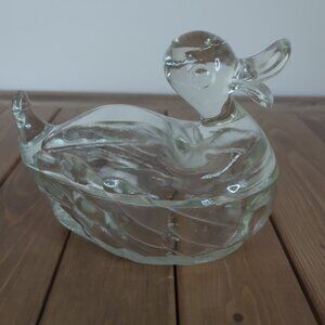 Vintage Clear Glass Duck Jewellery Trinket Candy Dish